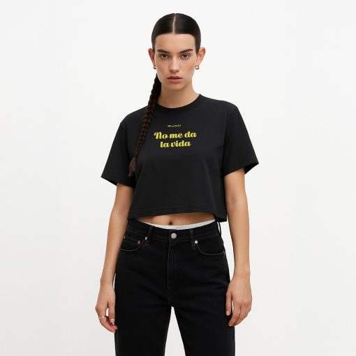 Camiseta Crop Top - No me da la vida - Negro - Imagen 2