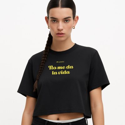 Camiseta Crop Top - No me da la vida - Negro